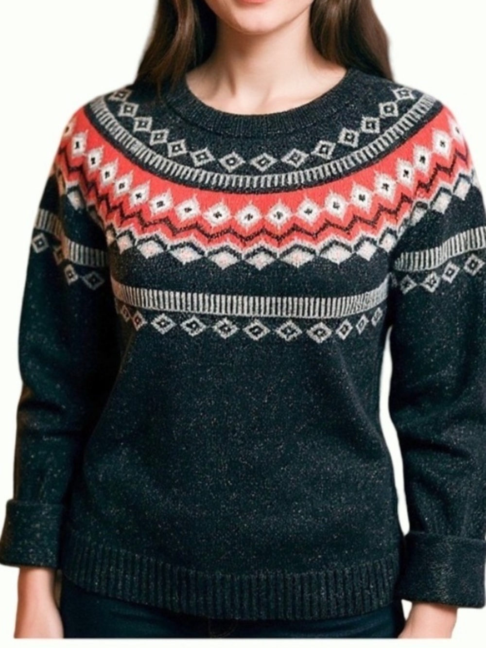 Weatherproof Vintage Fair Isle Wool Blend Sweater Nordic Winter Pullover Women’s